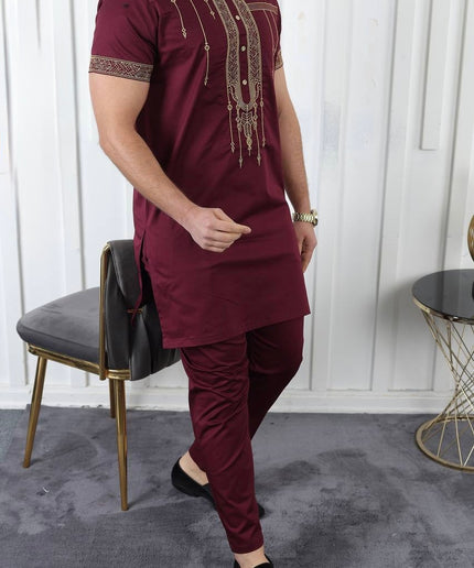 African Men's Clothing, Cotton Embroidered Short Sleeve Shirt Pants, Nigerian Wedding Guests Outfit, Groomsmen Suit, Nigerian Buba Sokoto