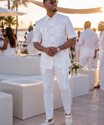Men's White Wedding Guest Outfit  2-Piece Pants Set Birthday Photoshoot Graduation Church Anniversary Cocktail