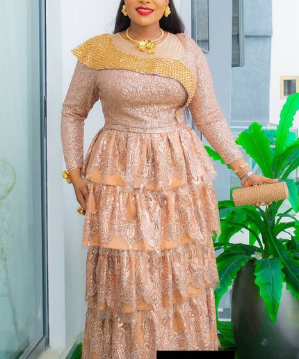 Ruffle Tiered Pleated Sequin Maxi Dress | Wedding Guest Mother of The Bride Celebrant Party