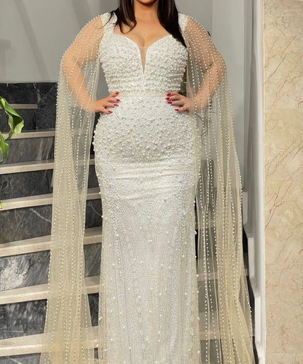 Pink Embellished Cape Sleeve Gown - Mother of The Groom Bridal Reception Anniversary Gala Engagement