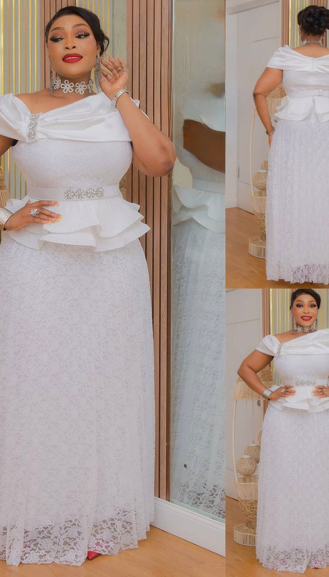 White Off-Shoulder Peplum Pleated Maxi Dress Summer Wedding Guest Cocktail Party Birthday Dinner Church Mother of The Bride Outfit