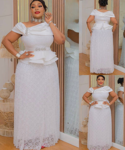 White Off-Shoulder Peplum Pleated Maxi Dress Summer Wedding Guest Cocktail Party Birthday Dinner Church Mother of The Bride Outfit