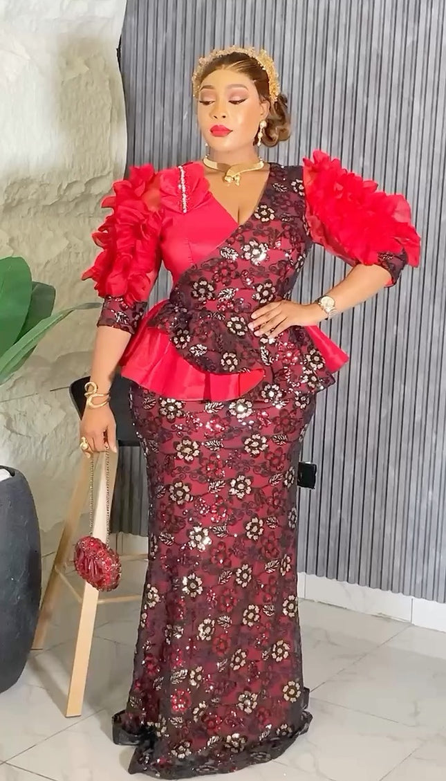 Dramatic Sleeve Peplum Mermaid Dress | Birthday Party Wedding Guest