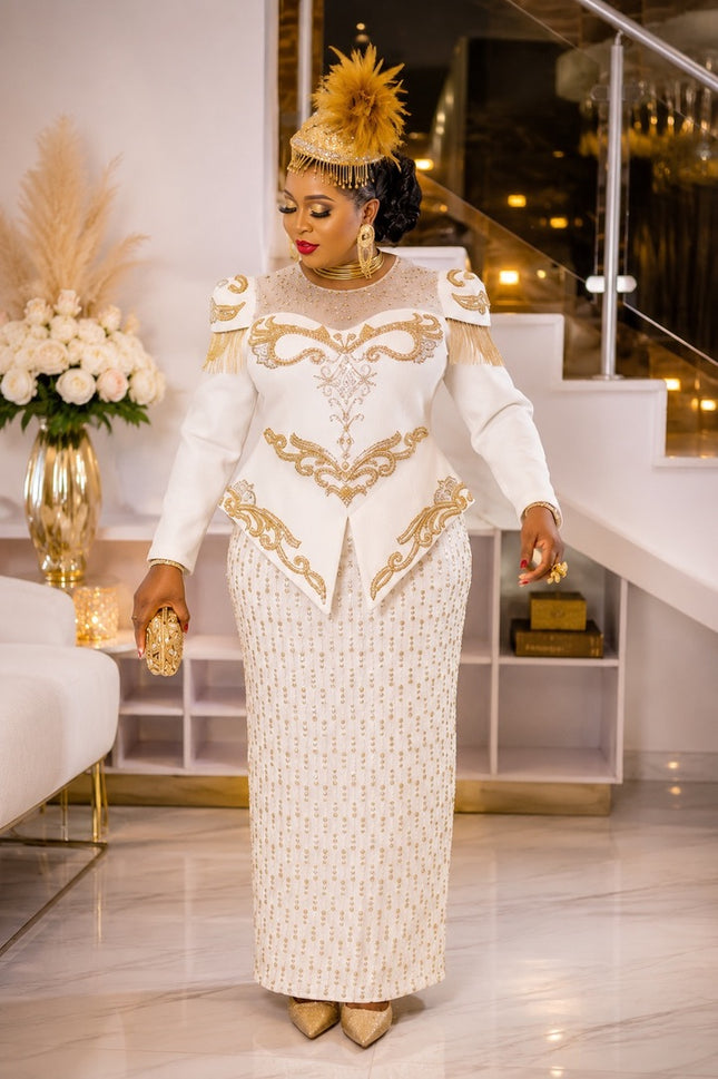 Graceful White Sequin Embellished Peplum Dress