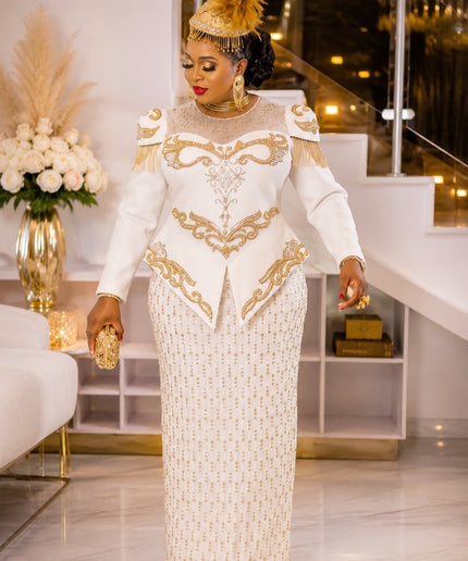 Graceful White Sequin Embellished Peplum Dress