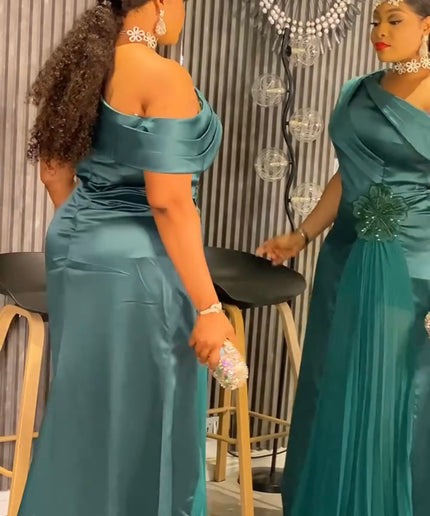One-Shoulder Embellished Mother of The Bride A-Line Gown Pleated Drape Wedding Guest Dress Birthday Cocktail Bridal Dinner Photoshoot