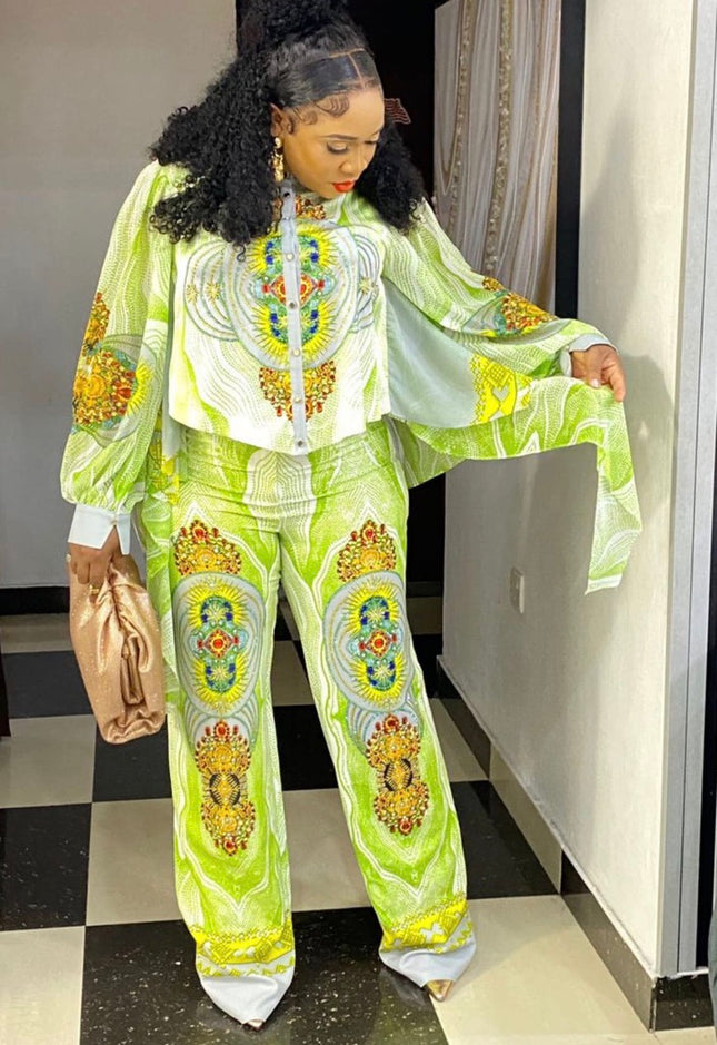 Free Flowing Viscose Embellished Blouse and Wide Leg Pants