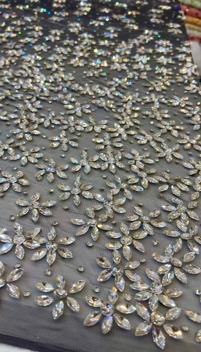 Swarovski Crystal Hand Beaded Fabric Dressmaking  Wedding Evening Gown Pageant Birthday Party Prom Dress