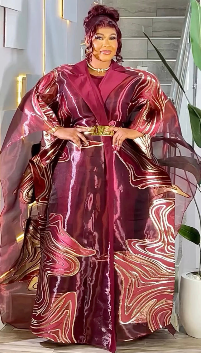 Classy Burgundy Brocade Kaftan Dress 2-Piece Outfit for Mother of The Groom Wedding Guest Birthday Dinner Cocktail Party Formal Evening Gown
