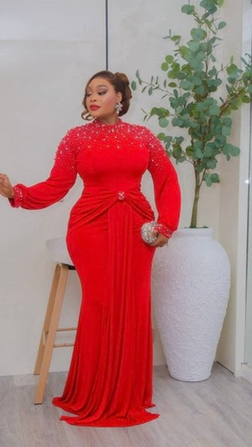 Classy Gold Rhinestone Embellished Ruched Maxi Dress, Formal Draped Evening Gown Anniversary Dinner Gala Cocktail Party Wedding Guest