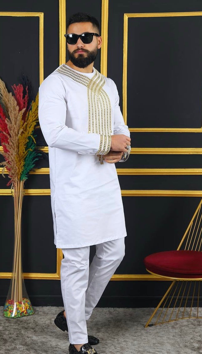 African Men's Clothing Bling Embroidered Shirt & Pants | Wedding Groom, Groomsmen, Guest Birthday Party