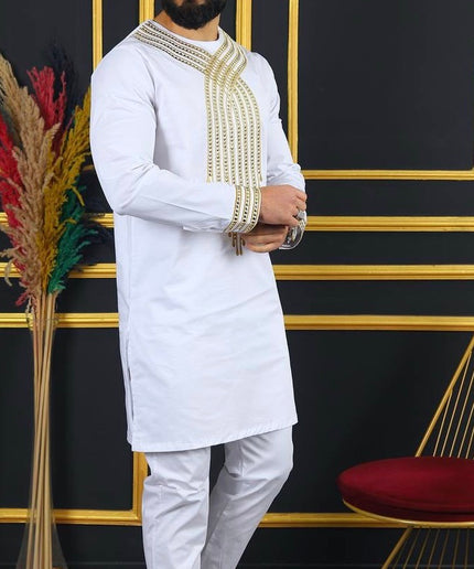 African Men's Clothing Embroidered Shirt & Pants | Wedding Groom, Groomsmen, Guest Birthday Party