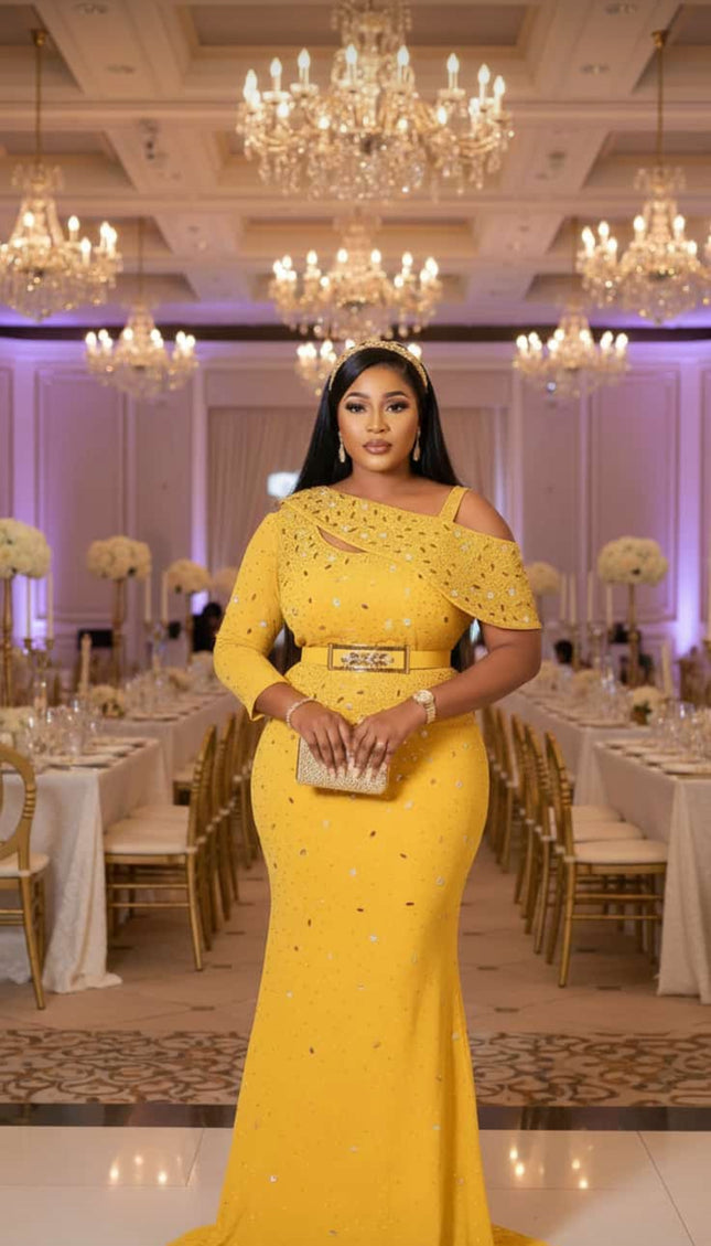 One Shoulder Embellished Mermaid Dress for Wedding Guest Birthday Dinner Cocktail Party