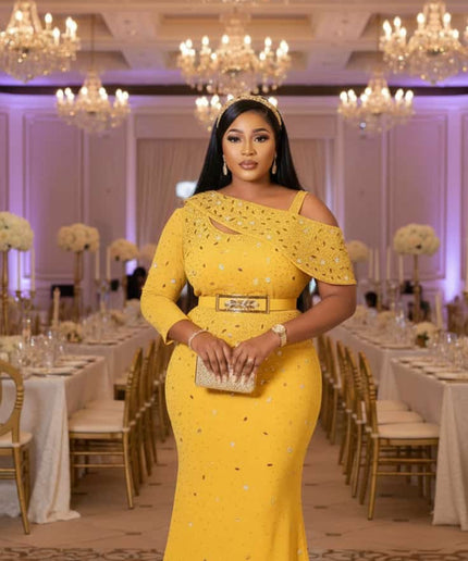 One Shoulder Embellished Mermaid Dress for Wedding Guest Birthday Dinner Cocktail Party