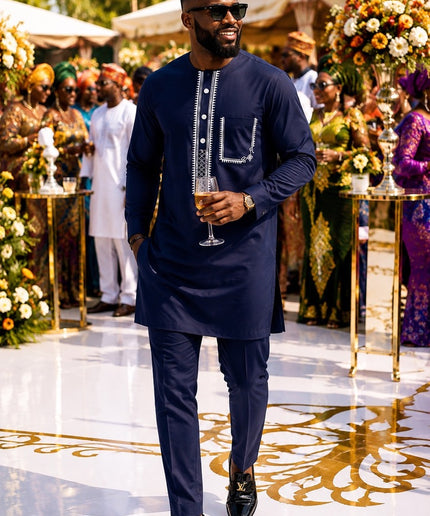 Luxury Men's African Wedding Guest Attire Black Embroidered Cotton Shirt & Pants 2-Piece Outfit for Groom Groomsmen Aso Ebi Father of The Bride Engagement Party Naming Ceremony Graduation Church Birthday Dinner Dashiki Buba & Sokoto