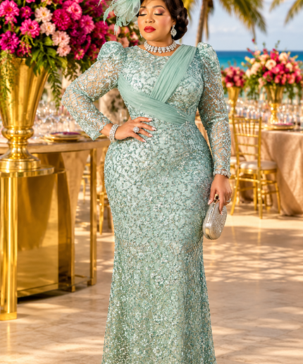 "Center of Attention" Black Beaded Sequin Formal Evening Dress Mother of The Bride Attire Wedding Guest Birthday Party Church Cocktail Reception Plus Size
