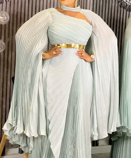 Asymmetric Pleated Draped Maxi Dress - Birthday Photoshoot Cocktail Dinner Wedding Guest Party