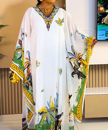 White Crystal-Embellished Bell Sleeve Kaftan Maxi Dress for Party Cocktail Mother of The Bride Wedding Guest Graduation Outfit