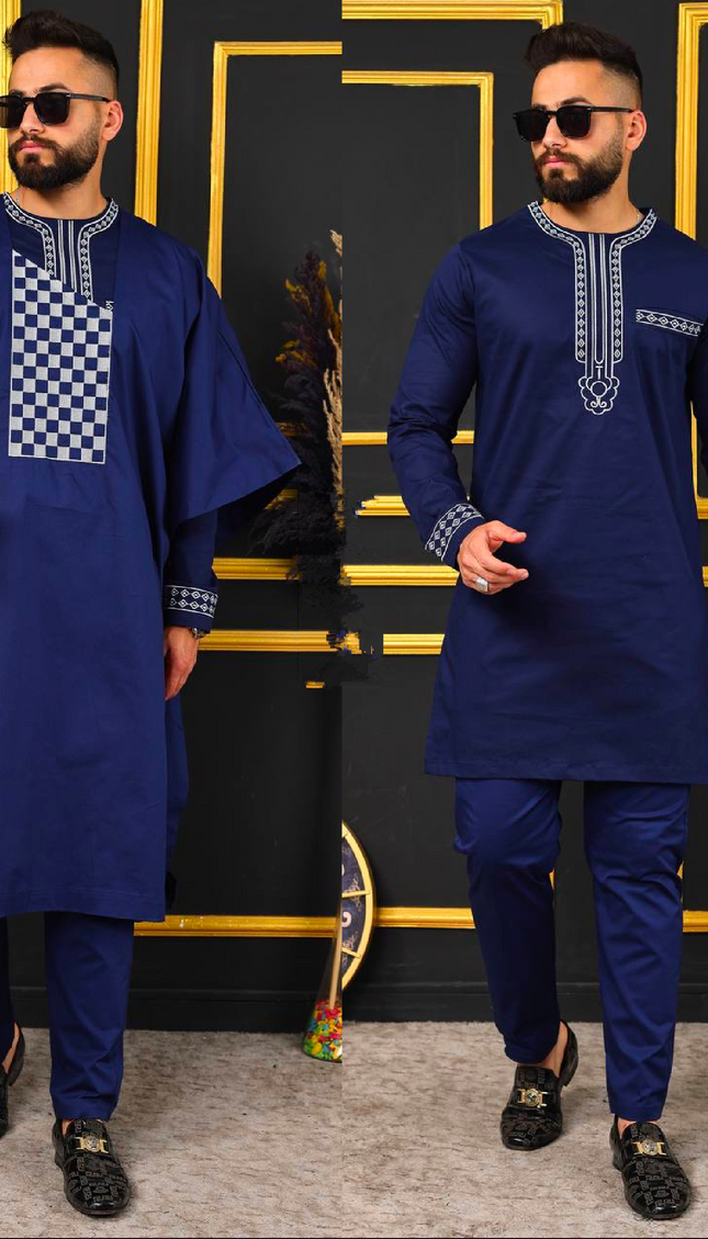 African Agbada Pants Shirt Embroidered Traditional Wedding Wear | 4 Colors