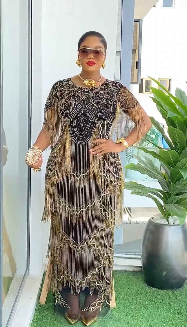 Fringe Crystal Embellished Gown | Bridal Mother of The Bride Birthday Party