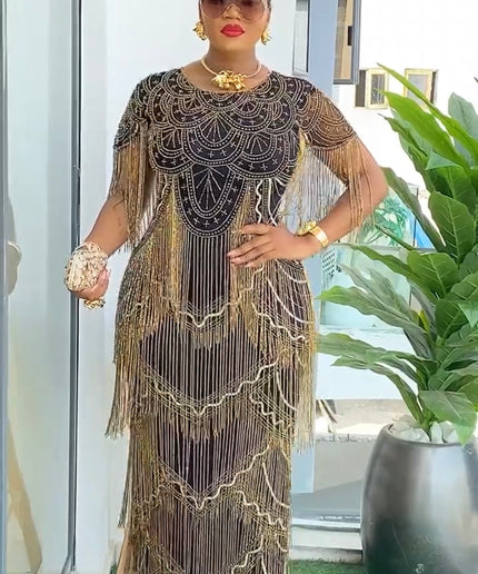 Fringe Crystal Embellished Gown