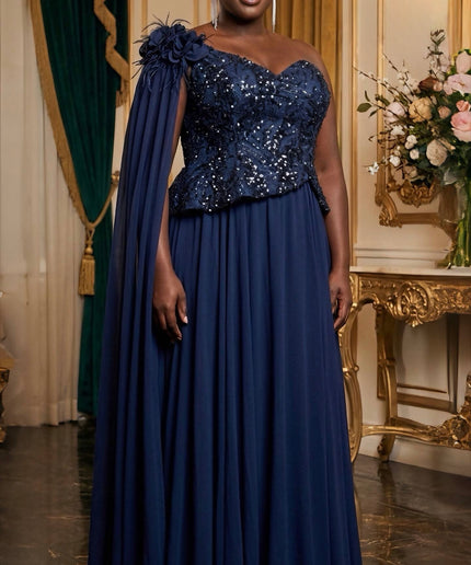 Green One-Shoulder Draped Embellished Maxi Dress for Mother of The Bride Photoshoot Birthday Cocktail Dinner Wedding Guest Outfit
