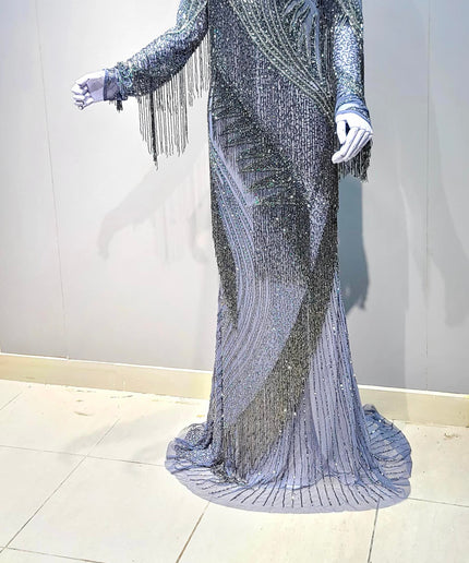 Fringe Crystal-Embellished Maxi Dress | Bridal Wedding Birthday Prom