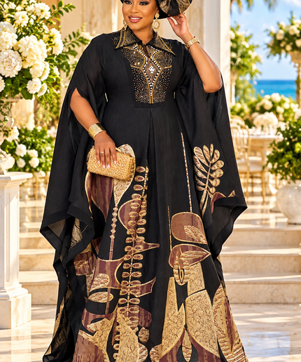Classy Black Brocade Rhinestone Kaftan Dress Rustic Brown African Bubu Wedding Guest Attire Engagement Ceremony Church Anniversary Plus Size