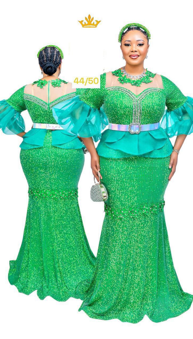 Dramatic Sleeve Sequin Mermaid Dress | Celebrant Party Wedding Birthday