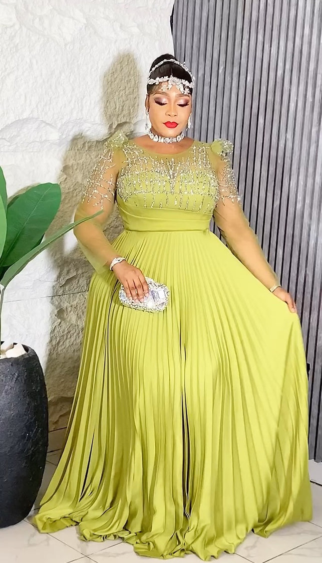 Pleated Embellished A-Line Gown | Wedding Guest Mother of The Bride Gala Birthday Party