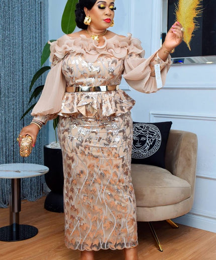 Off-The-Shoulder Ruffle Sequin Dress | Wedding Guest Anniversary Celebration Birthday Party