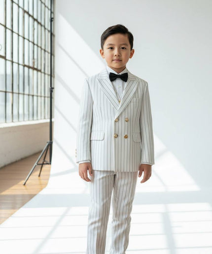 Boys' Pinstripe Slim Fit 5-Piece Suit Set: Wedding Ring Bearer Baptism Graduation Birthday Party Photoshoot