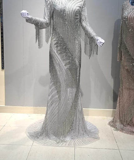 Fringe Crystal-Embellished Maxi Dress | Bridal Wedding Birthday Prom