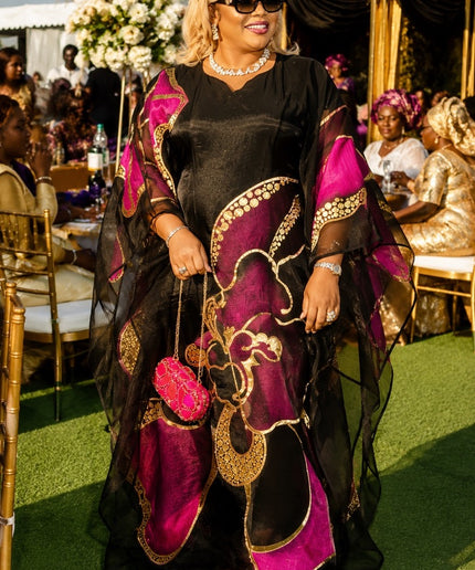 Classy Pink Floral Brocade African Bubu Wedding Attire Formal Evening Kaftan Dress for Mother of The Bride Birthday Cocktail Party
