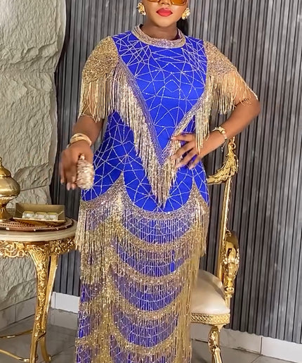 Crystal Beaded Fringe Evening Gown | Anniversary Cocktail Birthday Reception Wedding Guest