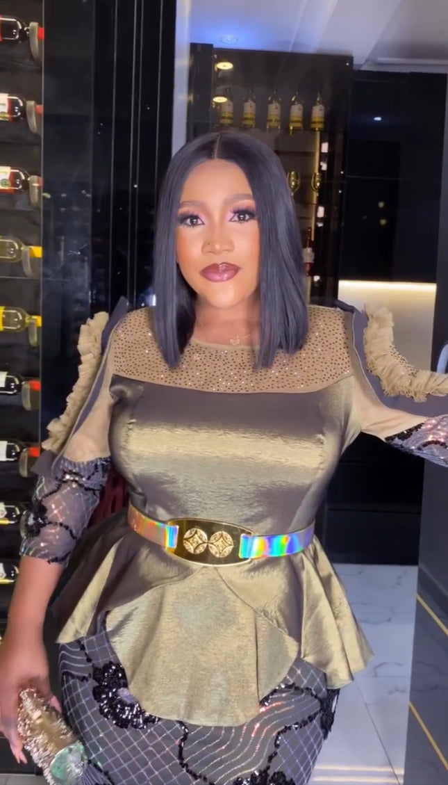 Olive Green Sequin Peplum Mermaid Dress - Mother of The Bride Wedding Guest Birthday Dinner