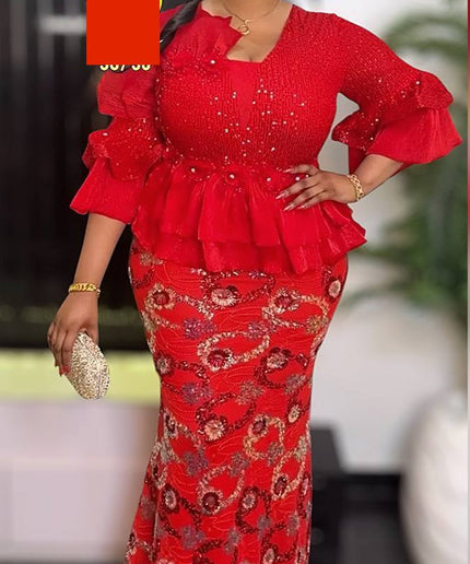 Sequin-Embellished Peplum Maxi Dress | Mother of The Groom Wedding Guest Anniversary