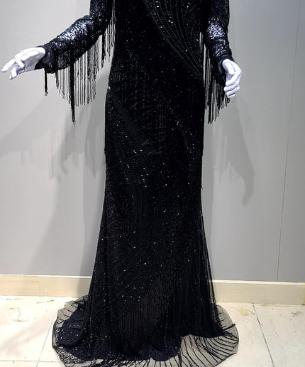 Fringe Crystal-Embellished Maxi Dress | Bridal Wedding Birthday Prom