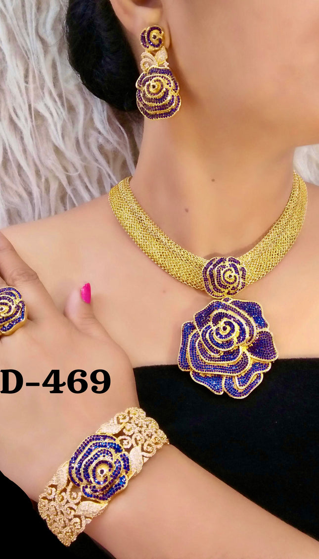 Dubai Gold Plated Jewelry Set Cubic Zirconia | Bridal Jewelry, Wedding Guest, Mother of The Bride Jewelry, Birthday Party Celebrant