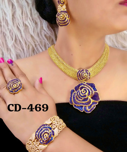 Dubai Gold Plated Jewelry Set Cubic Zirconia | Bridal Jewelry, Wedding Guest, Mother of The Bride Jewelry, Birthday Party Celebrant