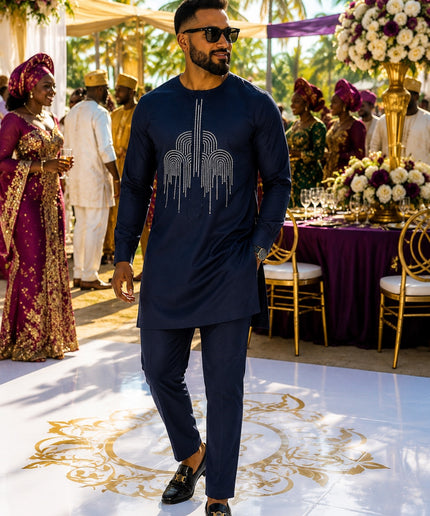 Luxury Men's African Wedding Guest Attire Black Embroidered Cotton Shirt & Pants 2-Piece Outfit for Groom Groomsmen Aso Ebi Father of The Bride Engagement Party Naming Ceremony Graduation Church Birthday Dinner Dashiki Buba & Sokoto
