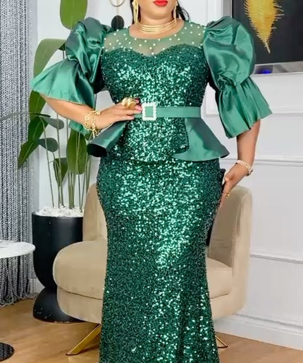 Ruffle Sleeve Sequin Party Dress | Mother of The Bride Wedding Guest