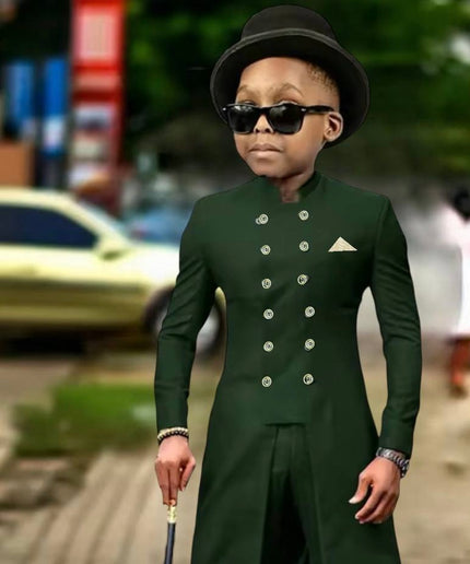 Boys Tuxedo Suit Double Breasted Jacket Pants | African Traditional Party Wear Kids Formal Wedding Ring Bearer Graduation Birthday Party Communion Prom