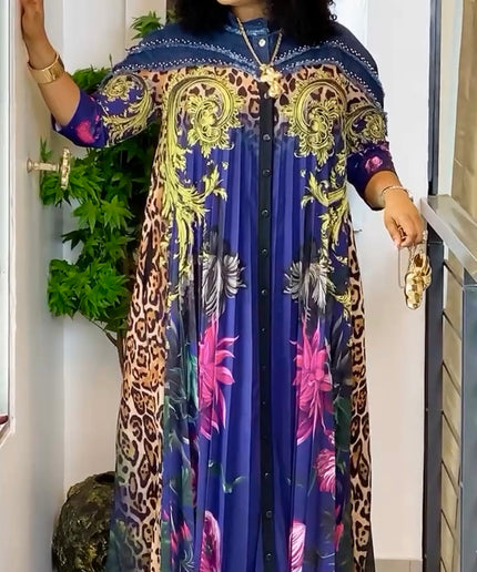 Luxury Denim & Diamonds Pleated Maxi Dress Plus Size