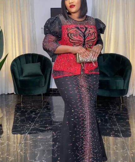 Sparkly Rhinestone Black Maxi Dress for Weddings Parties Cocktails Dinners