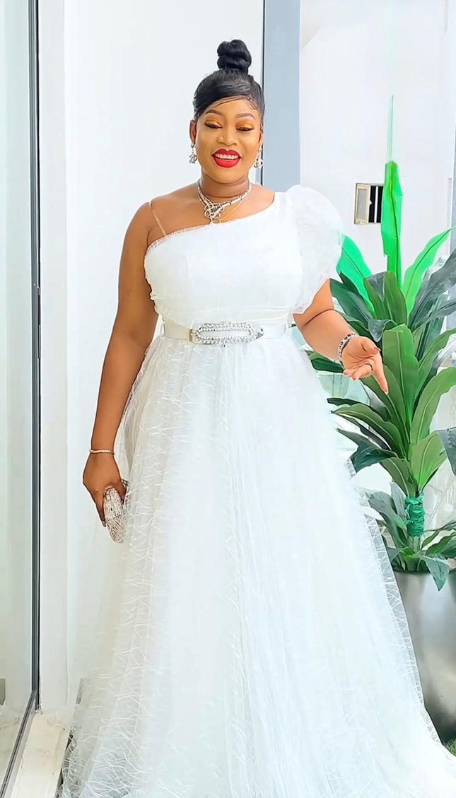 One Shoulder Mother of The Bride A-Line Gown White Wedding Guest Dress Birthday Photoshoot Bridal Dinner Baby Shower Gala Cocktail