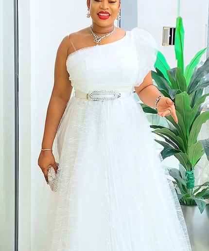 One Shoulder Mother of The Bride A-Line Gown White Wedding Guest Dress Birthday Photoshoot Bridal Dinner Baby Shower Gala Cocktail