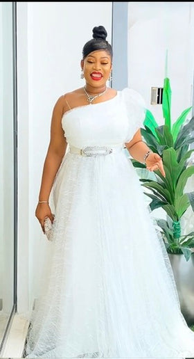 One Shoulder A-Line Gown Mother of The Bride Curvy, Summer Wedding Guest Maxi Dress, Birthday Photoshoot Bridal Reception Gala Ball Gown