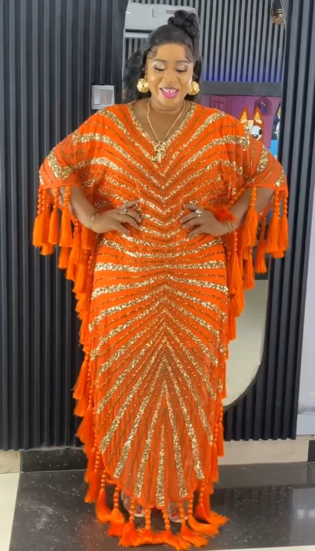Embellished Sequin Kaftan with Tassels | Women's Maxi Dress Birthday Party Mother of The Bride Wedding Guest Anniversary