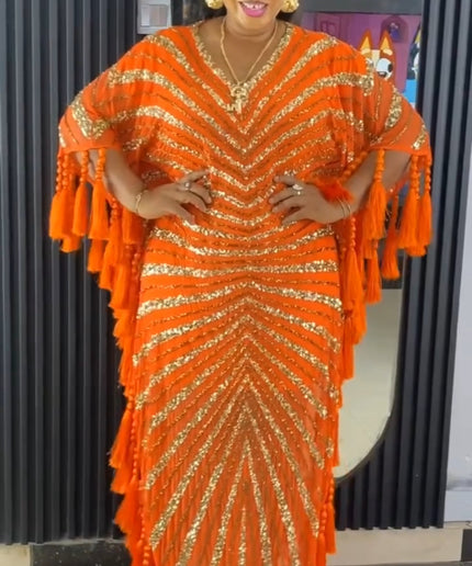 Embellished Sequin Kaftan with Tassels | Women's Maxi Dress Birthday Party Mother of The Bride Wedding Guest Anniversary